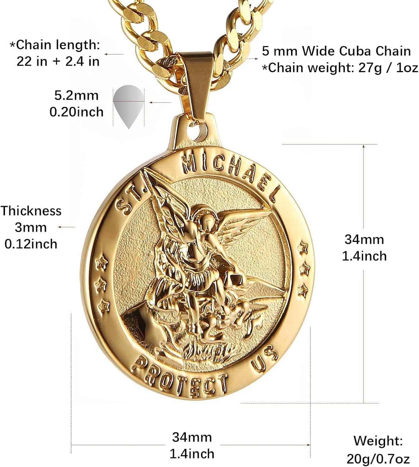 The Archangel Medal Stainless Steel Amulet Pendant Necklace
