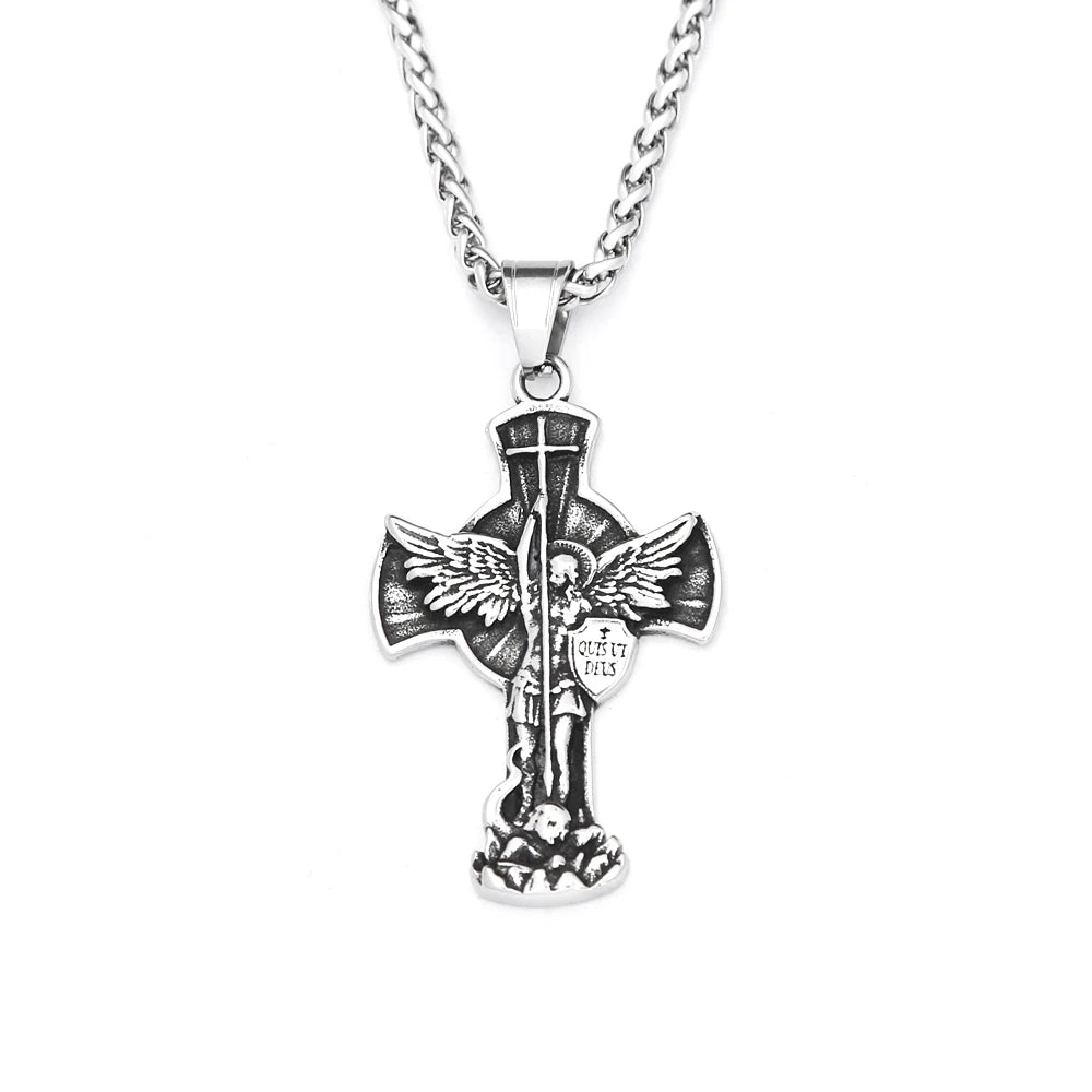 New Vintage St. Michael Archangel Pendant Stainless Steel