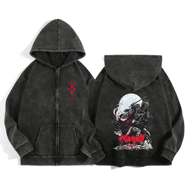 Anime Berserk Wash Zip Up Hoodie