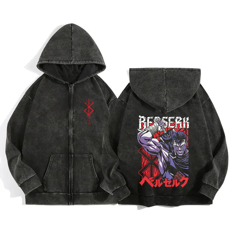 Anime Berserk Wash Zip Up Hoodie