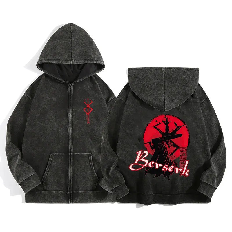 Anime Berserk Wash Zip Up Hoodie