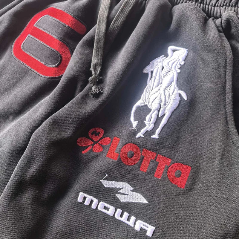 Embroidery Angel War Horse Digit 6 Label Sweatpants