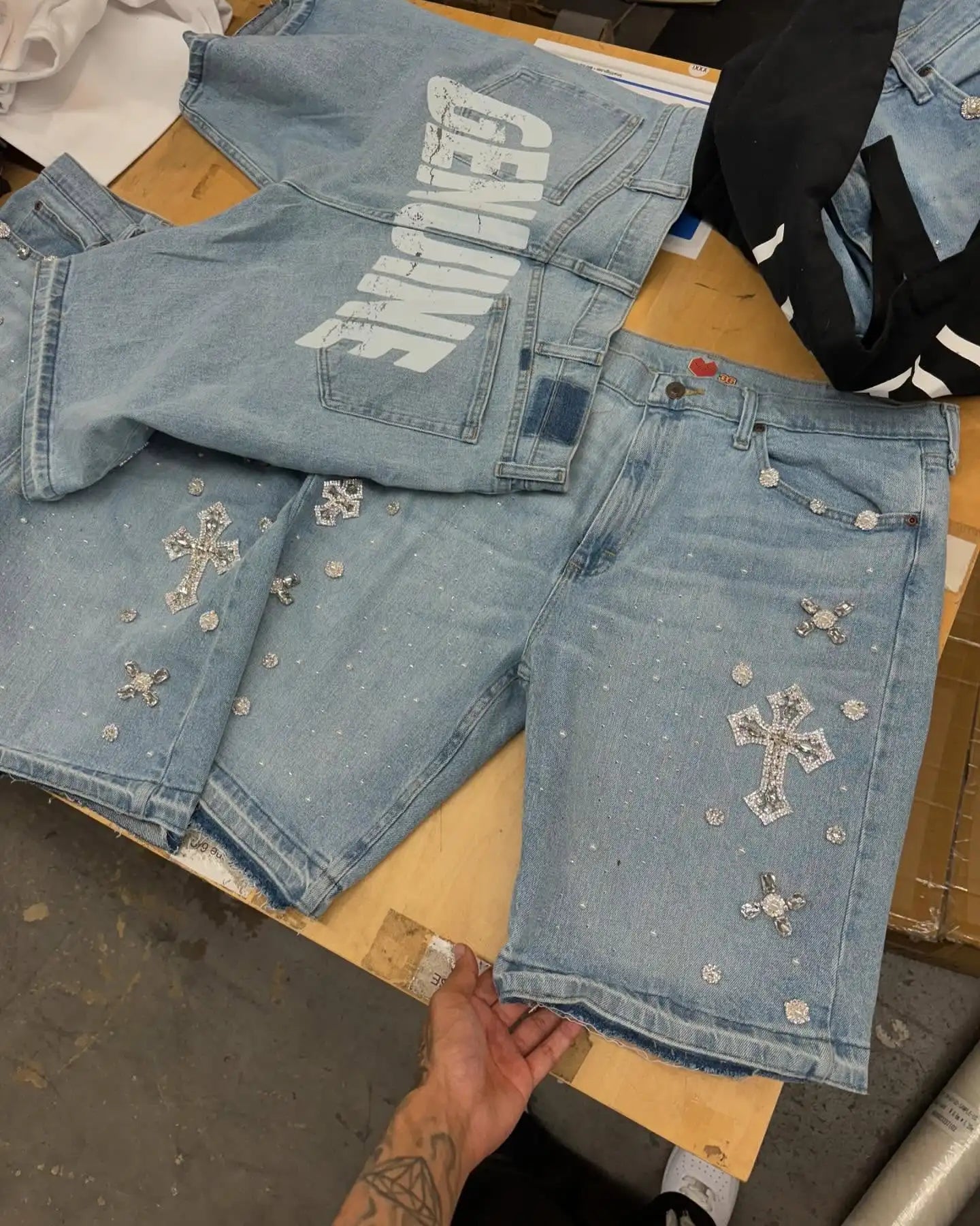 Y2K Gothic Diamond Cross Embroidery Denim Shorts