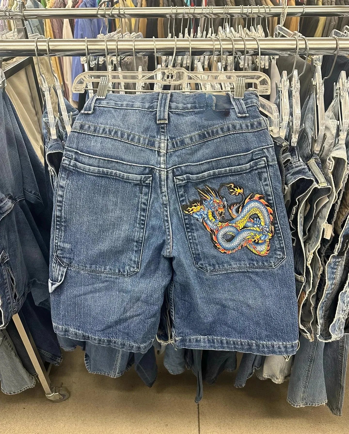 Y2K Gothic Diamond Cross Embroidery Denim Shorts