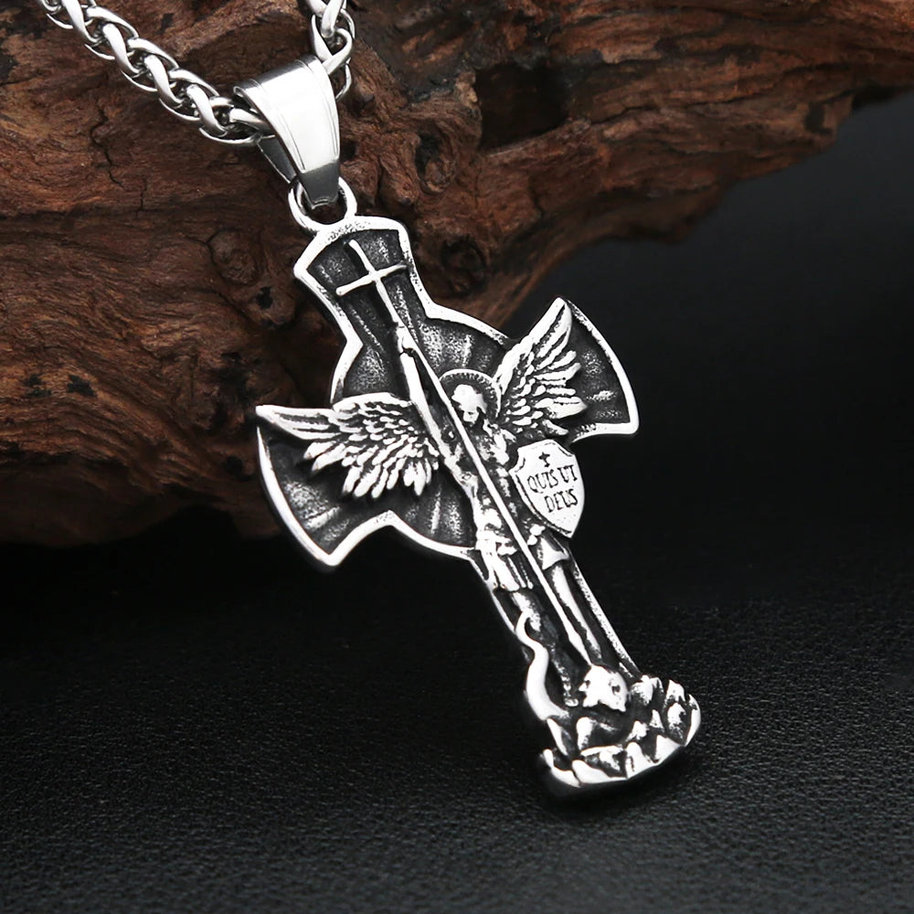 New Vintage St. Michael Archangel Pendant Stainless Steel