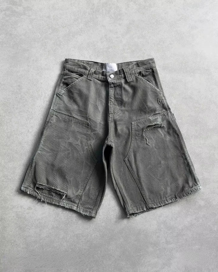 Y2K Gothic Diamond Cross Embroidery Denim Shorts