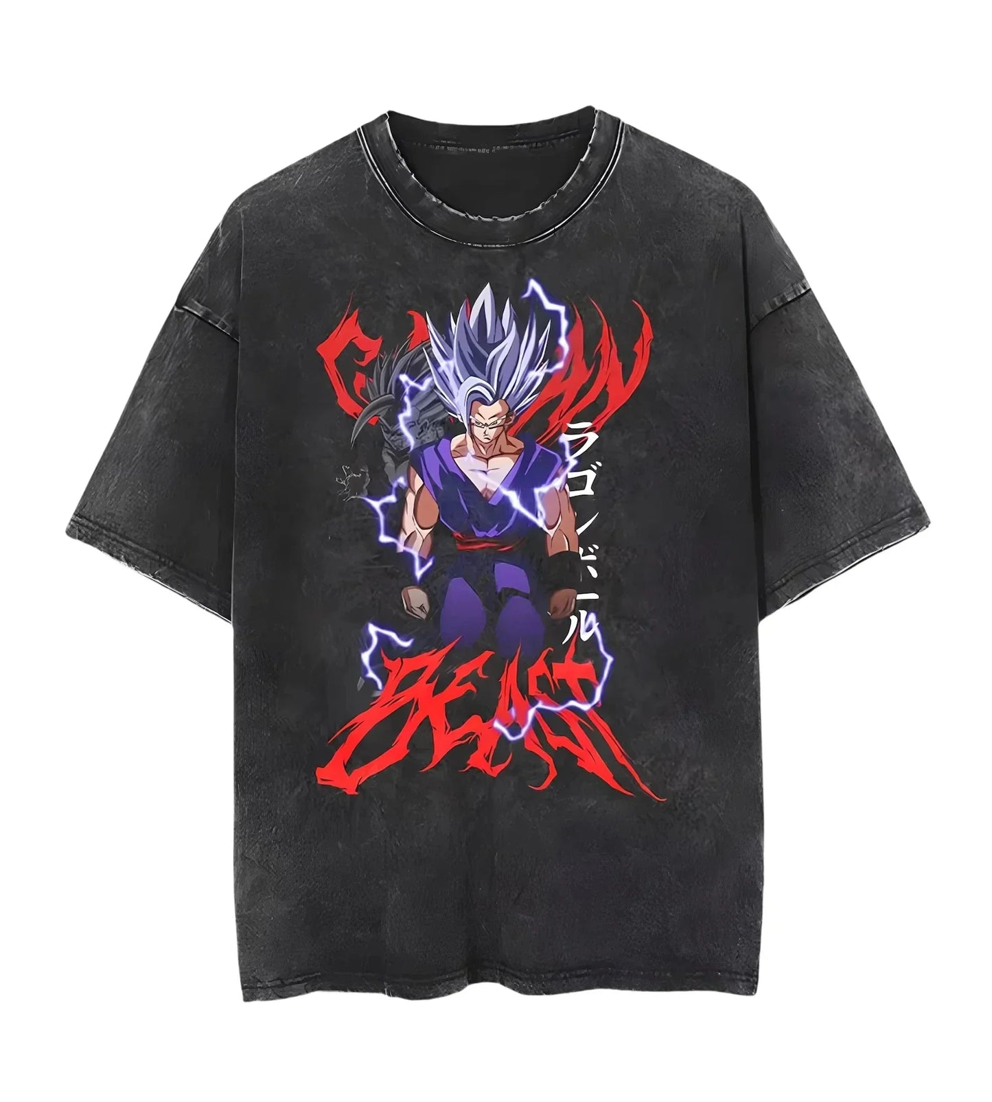 Anime Dragon Ball Z Vegeta Vintage Wash T-Shirt Short Sleeve Loose