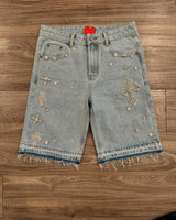 Y2K Gothic Diamond Cross Embroidery Denim Shorts