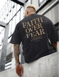 Faith Over Fear Shirt for Men  Oversized Graphic Tees Acid Wash God T-Shirt