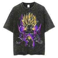 Anime Dragon Ball Z Vegeta Vintage Wash T-Shirt Short Sleeve Loose