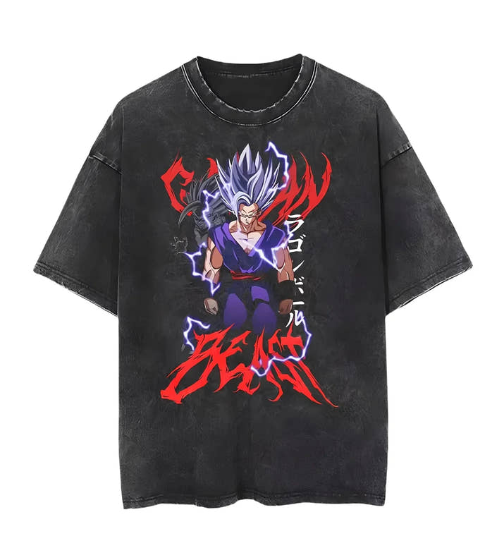 Anime Dragon Ball Z Vegeta Vintage Wash T-Shirt Short Sleeve Loose
