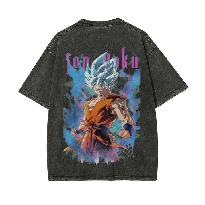 Anime Dragon Ball Z Vegeta Vintage Wash T-Shirt Short Sleeve Loose