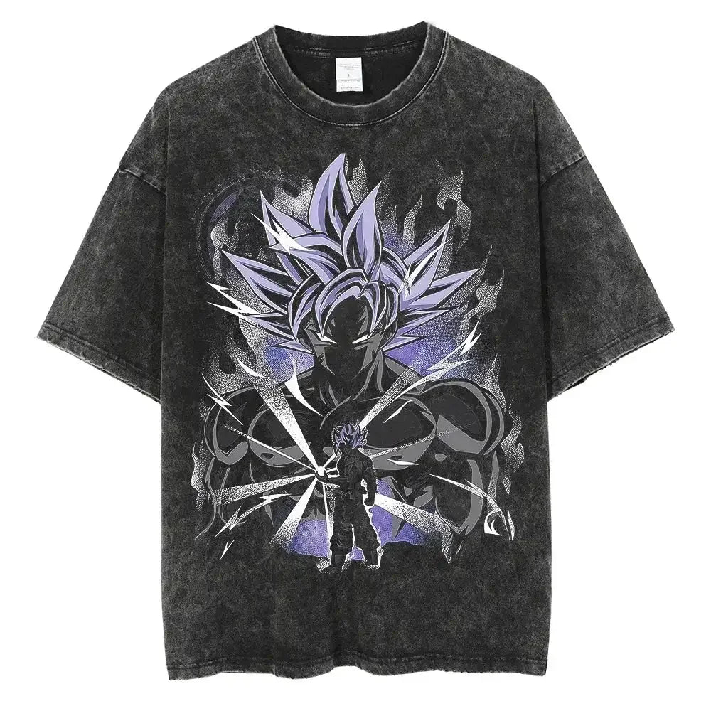 Anime Dragon Ball Z Vegeta Vintage Wash T-Shirt Short Sleeve Loose