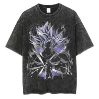 Anime Dragon Ball Z Vegeta Vintage Wash T-Shirt Short Sleeve Loose