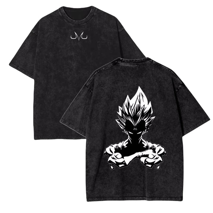 Anime Dragon Ball Z Vegeta Vintage Wash T-Shirt Short Sleeve Loose