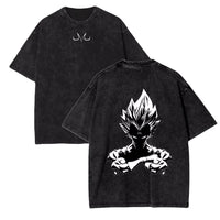 Anime Dragon Ball Z Vegeta Vintage Wash T-Shirt Short Sleeve Loose