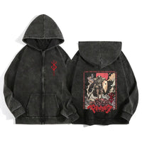Anime Berserk Wash Zip Up Hoodie