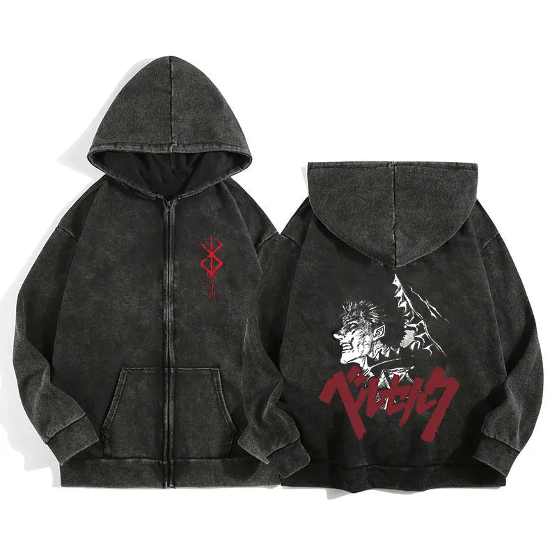 Anime Berserk Wash Zip Up Hoodie