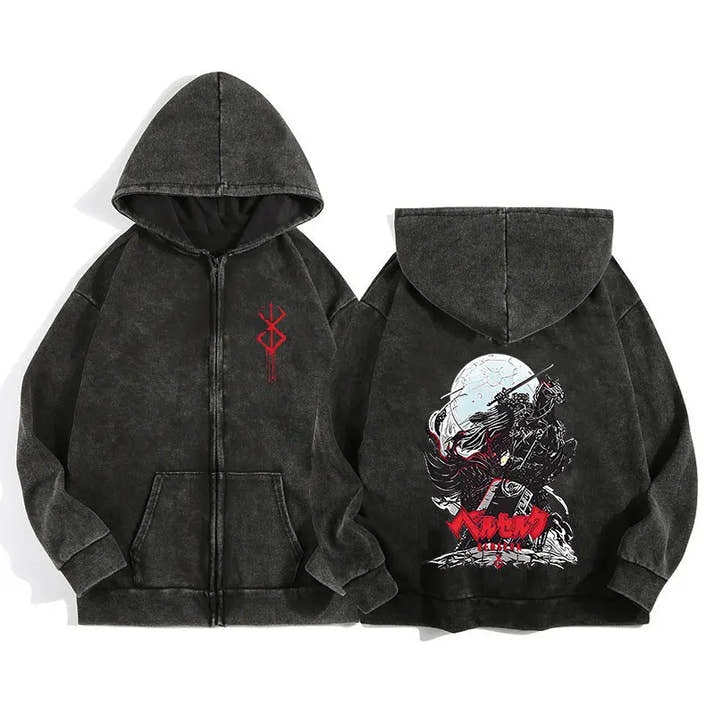 Anime Berserk Wash Zip Up Hoodie