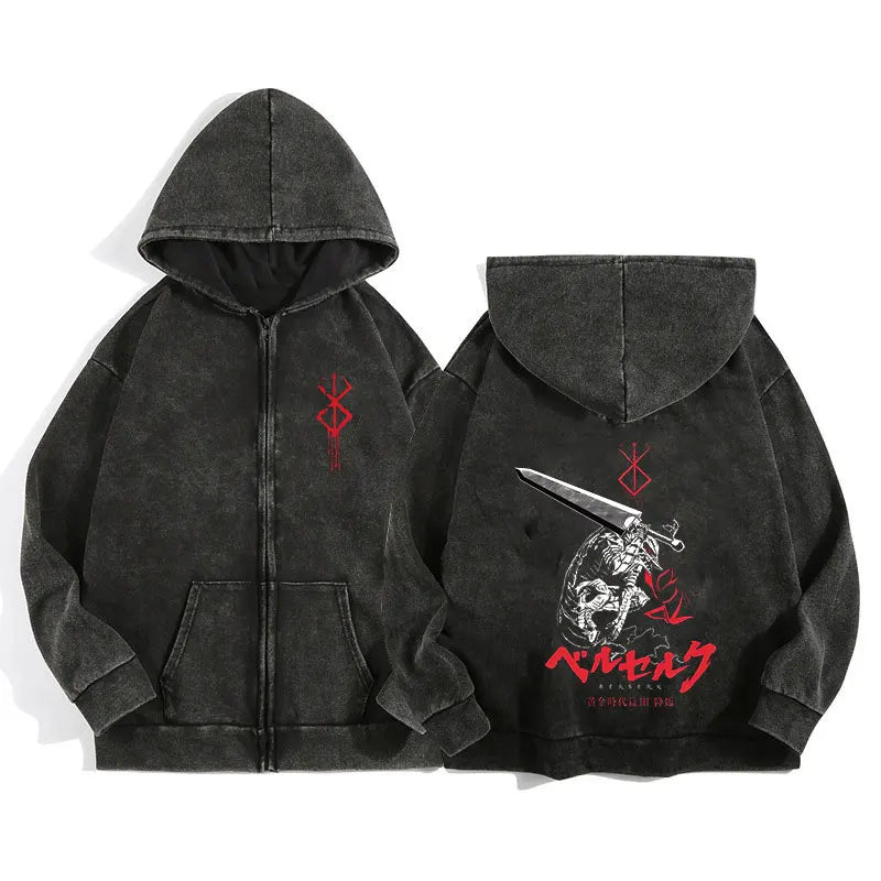 Anime Berserk Wash Zip Up Hoodie