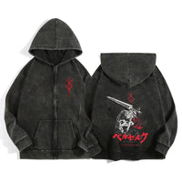 Anime Berserk Wash Zip Up Hoodie