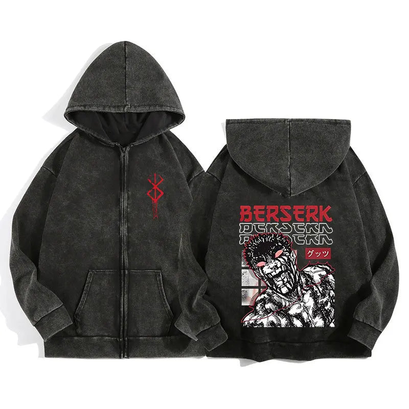Anime Berserk Wash Zip Up Hoodie