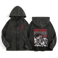 Anime Berserk Wash Zip Up Hoodie