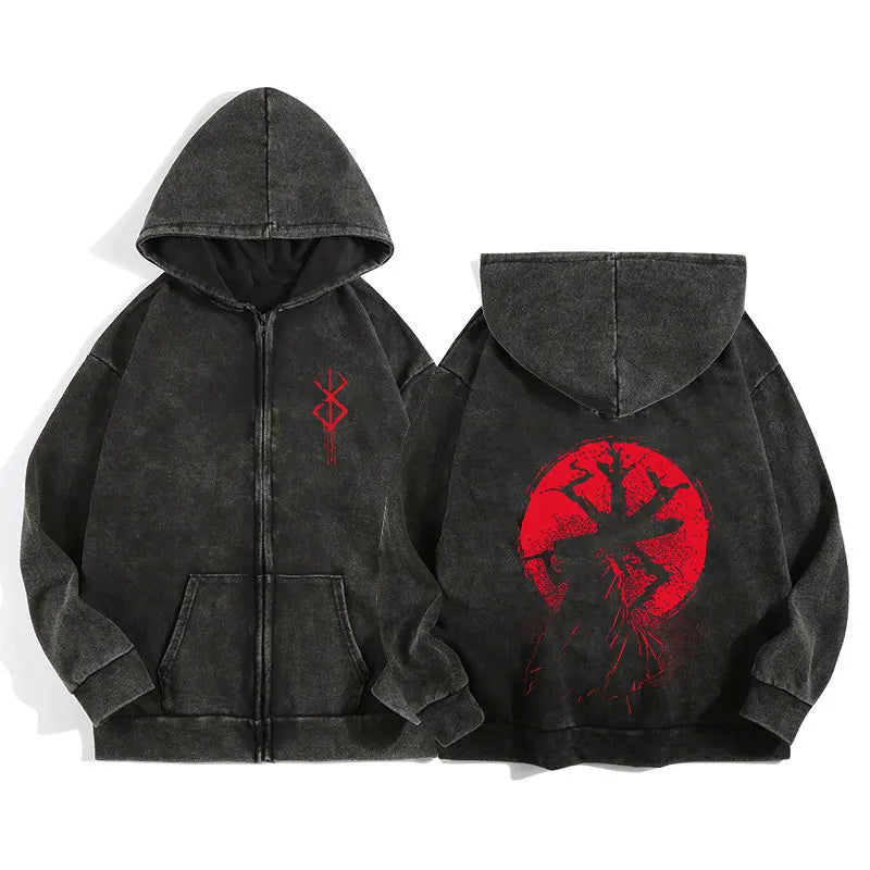 Anime Berserk Wash Zip Up Hoodie