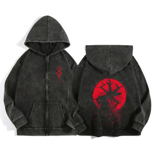 Anime Berserk Wash Zip Up Hoodie
