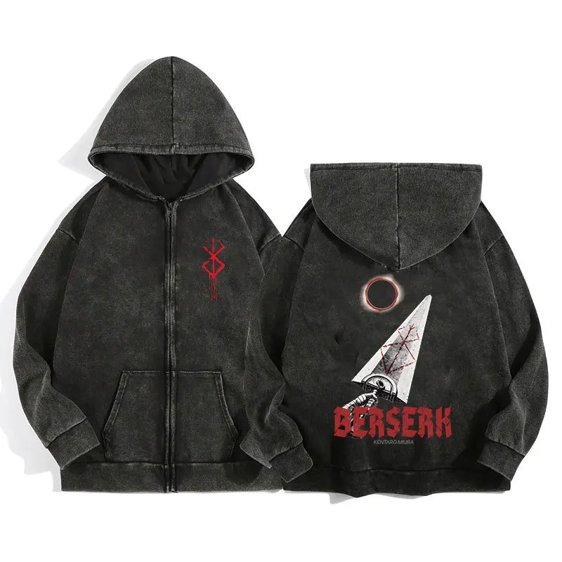 Anime Berserk Wash Zip Up Hoodie