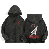 Anime Berserk Wash Zip Up Hoodie