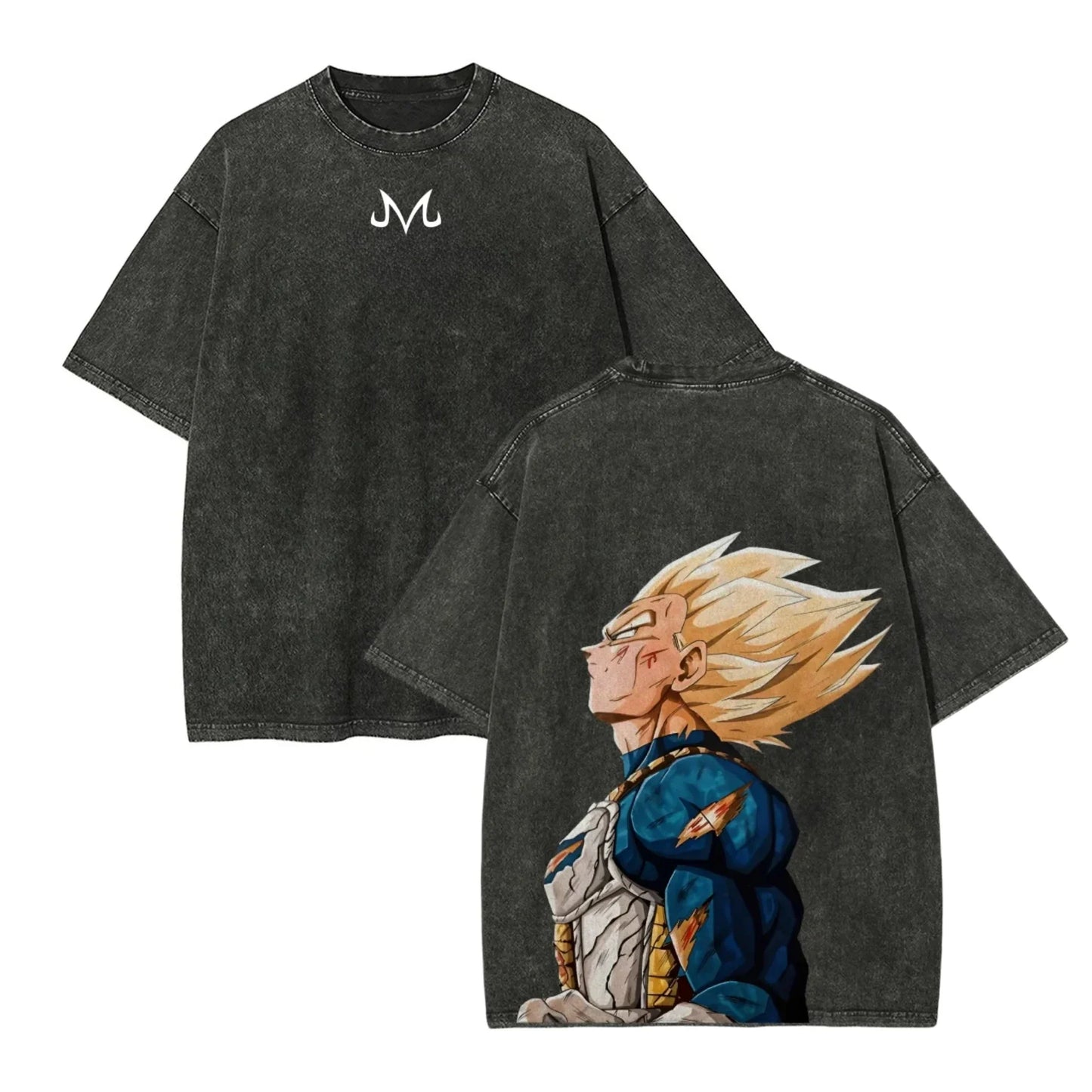 Anime Dragon Ball Z Vegeta Vintage Wash T-Shirt Short Sleeve Loose