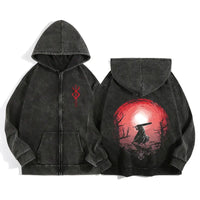 Anime Berserk Wash Zip Up Hoodie