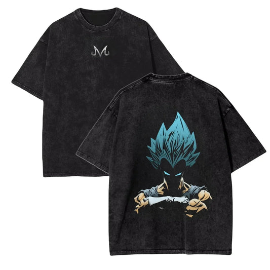Anime Dragon Ball Z Vegeta Vintage Wash T-Shirt Short Sleeve Loose