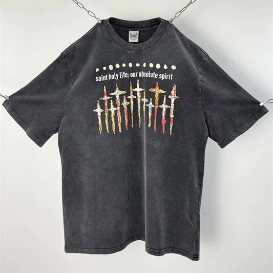 SAINT OF MICHAEL  Vintage Tee Streetwear Casual Tops Cotton Oversized Loose