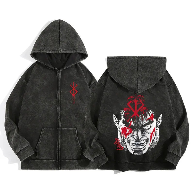 Anime Berserk Wash Zip Up Hoodie