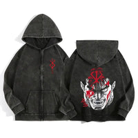 Anime Berserk Wash Zip Up Hoodie