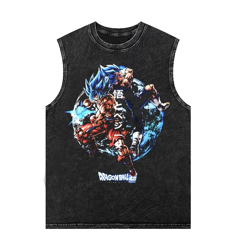 Dragon Ball Anime Sleeveless Shirt Y2k  Vintage Washed Oversized