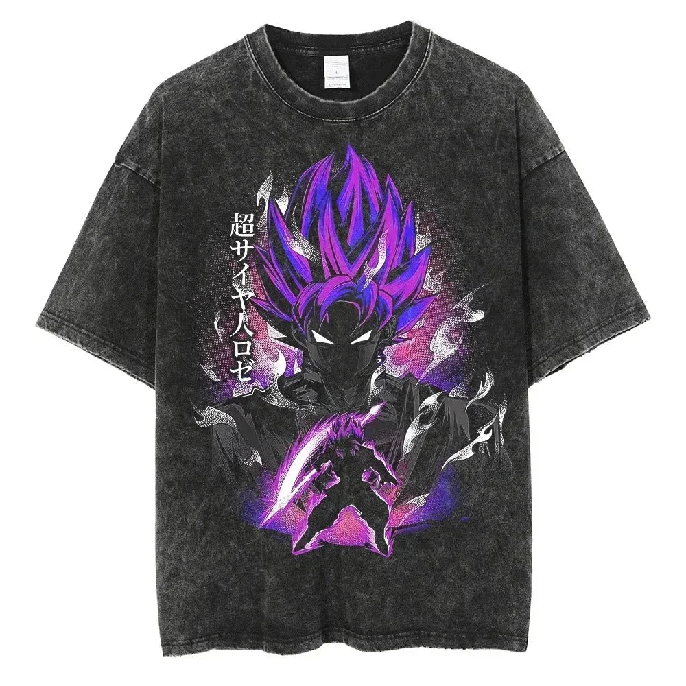 Anime Dragon Ball Z Vegeta Vintage Wash T-Shirt Short Sleeve Loose