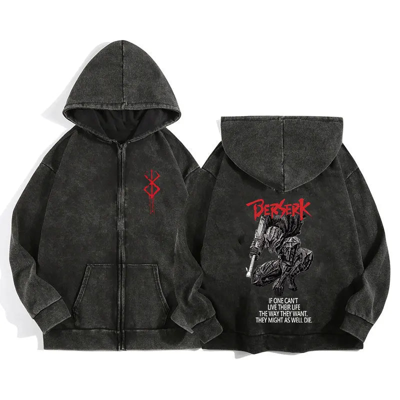 Anime Berserk Wash Zip Up Hoodie
