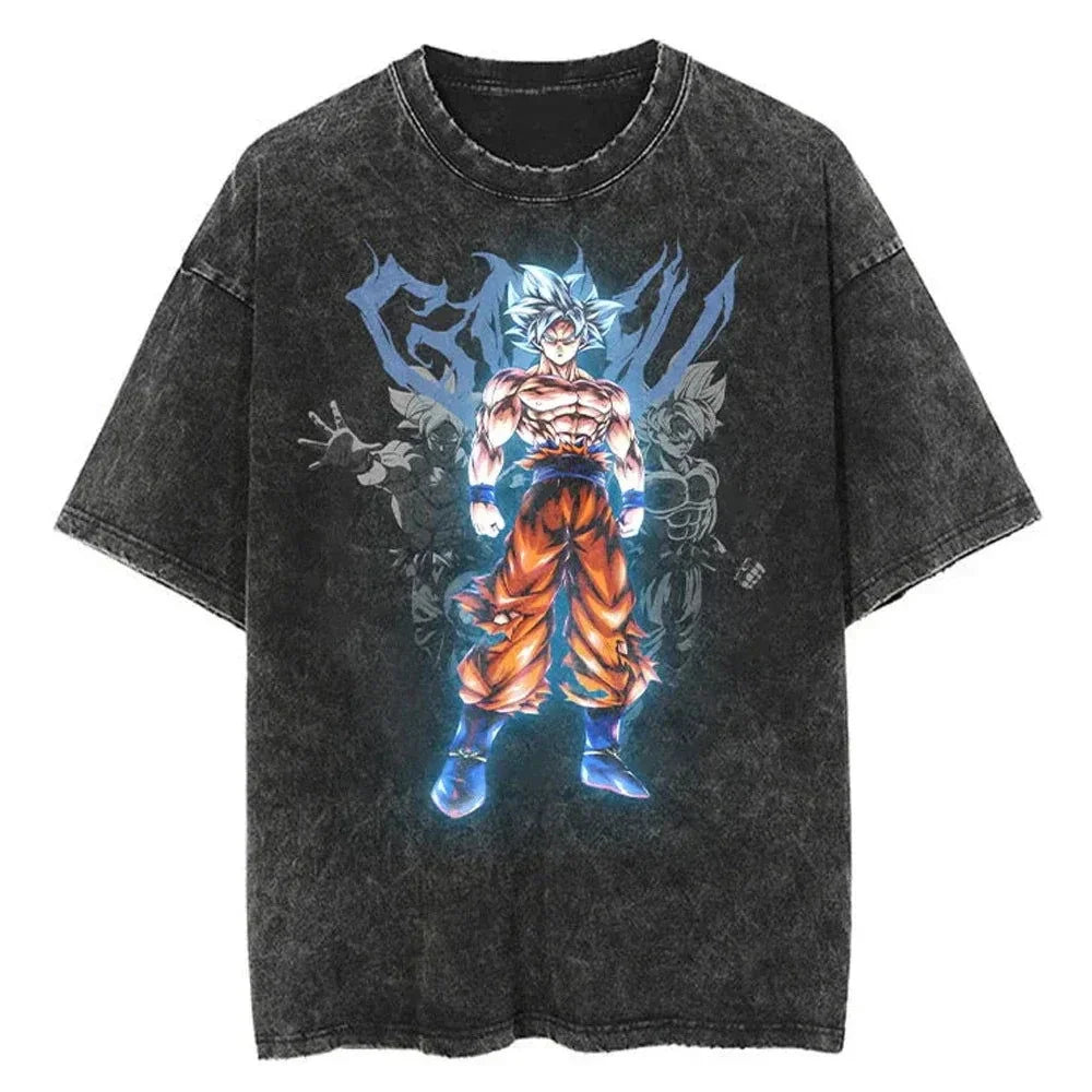 Anime Dragon Ball Z Vegeta Vintage Wash T-Shirt Short Sleeve Loose