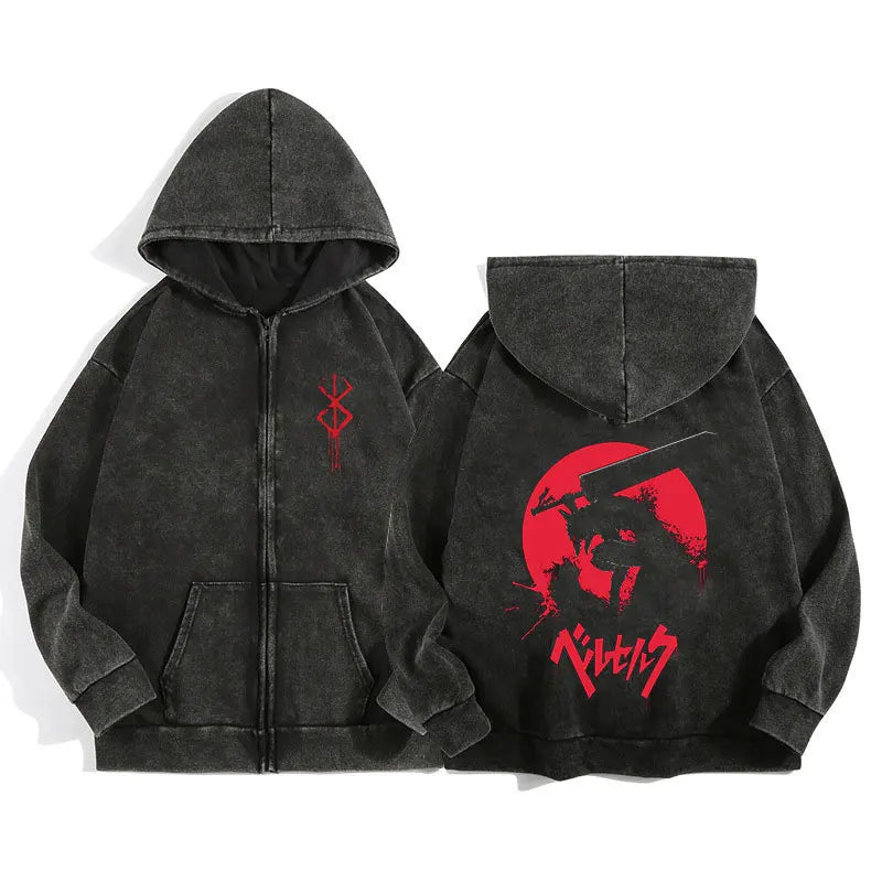 Anime Berserk Wash Zip Up Hoodie