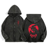 Anime Berserk Wash Zip Up Hoodie