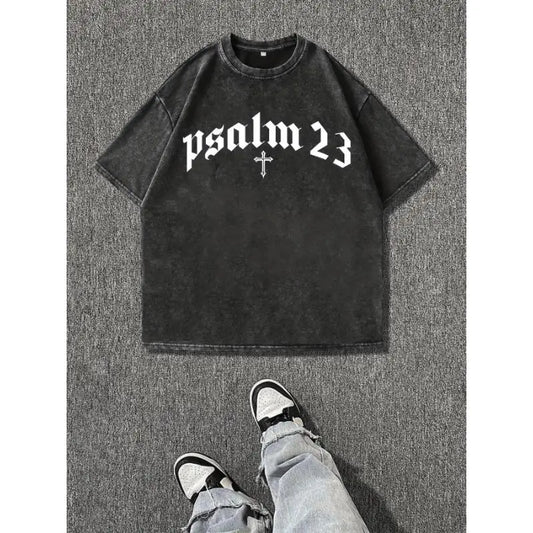 Men Washed Oversized Psalm 23 T-Shirt