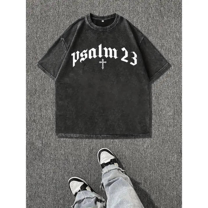 Men Washed Oversized Psalm 23 T-Shirt