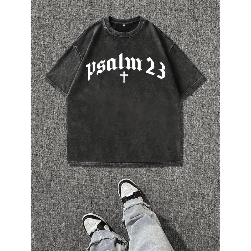 Men Washed Oversized Psalm 23 T-Shirt