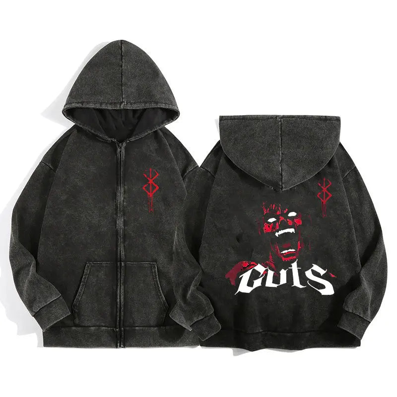 Anime Berserk Wash Zip Up Hoodie