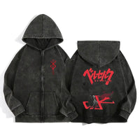 Anime Berserk Wash Zip Up Hoodie