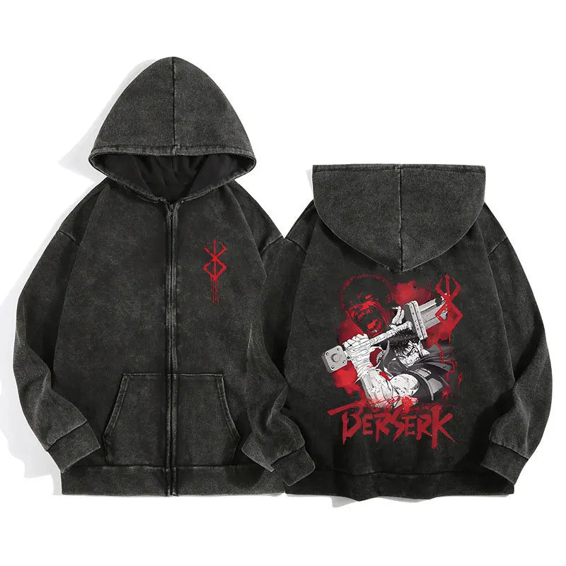 Anime Berserk Wash Zip Up Hoodie