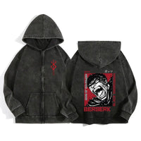 Anime Berserk Wash Zip Up Hoodie